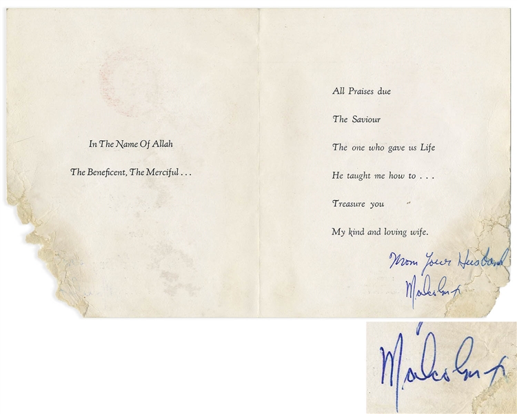 Malcolm X Signed Card to His Wife -- Nation of Islam Card Commemorates Saviour's Day